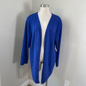 NEW Chicos Womens XL Blue Open Front Cardigan Long Sleeve Lightweight Slub Knit